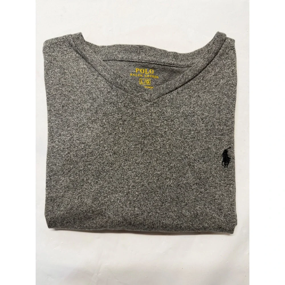 Polo Ralph Lauren Mens V-Neck T-Shirt‎ Heather Grey Cotton Pony Logo Large L